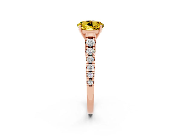 Rose gold Round Cut Yellow Sapphire Cathedral Solitaire Ring with Round  Pavé Band