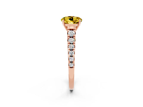 Rose gold Round Cut Yellow Sapphire Solitaire Ring with Cathedral Setting and Pavé Band_26