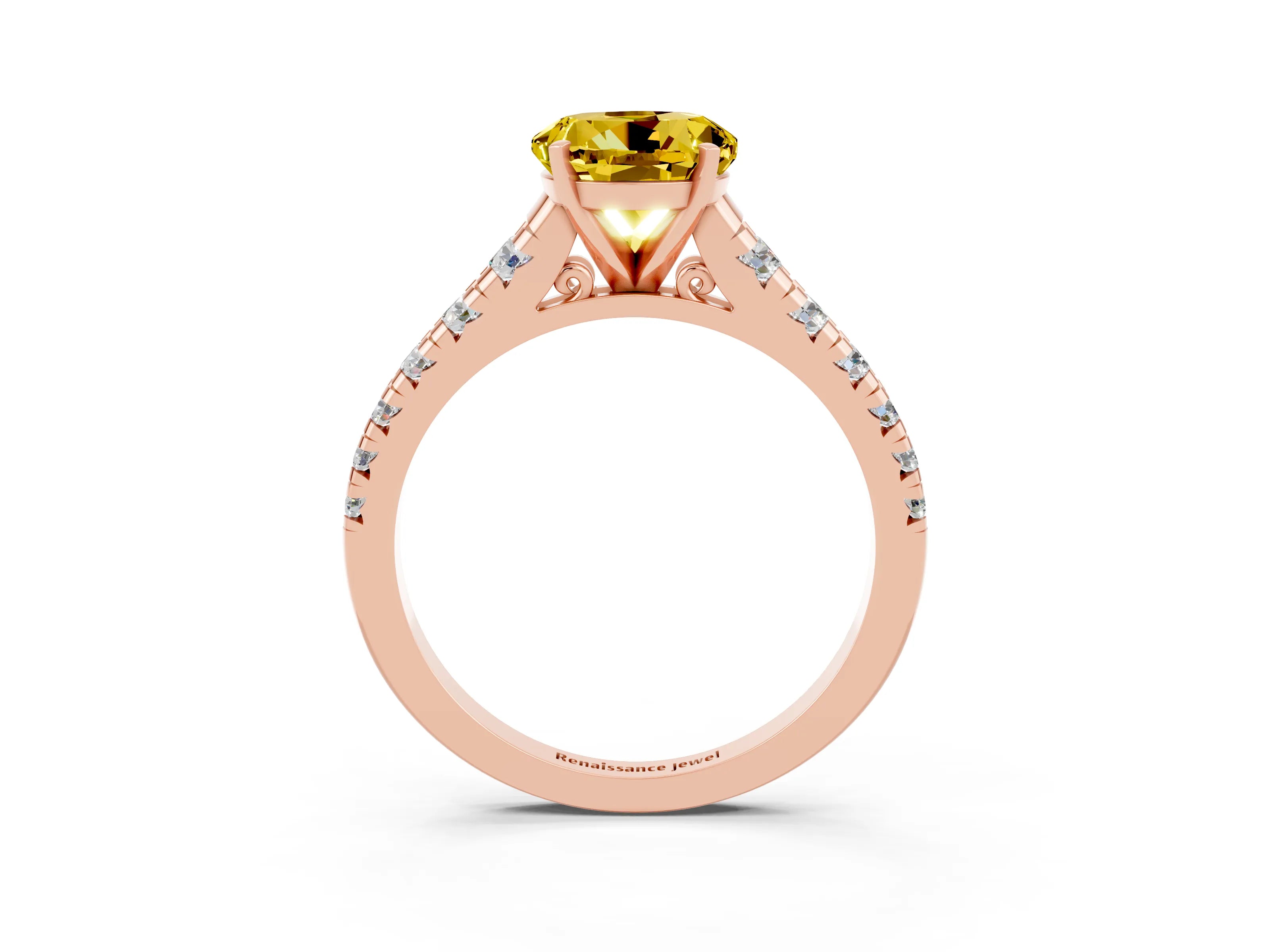 Rose gold Round Cut Yellow Sapphire Solitaire Ring with Cathedral Setting and Pavé Band_27