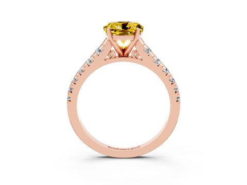 Rose gold Round Cut Yellow Sapphire Solitaire Ring with Cathedral Setting and Pavé Band_27