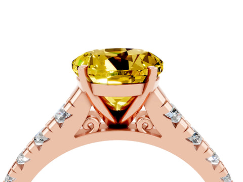 Rose gold Round Cut Yellow Sapphire Solitaire Ring with Cathedral Setting and Pavé Band_28