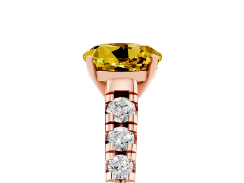 Rose gold Round Cut Yellow Sapphire Solitaire Ring with Cathedral Setting and Pavé Band_29