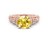 Rose gold Round Cut Yellow Sapphire Solitaire Ring with Filigree Band and Four-Prong Setting_48