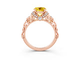 Rose gold Round Cut Yellow Sapphire Solitaire Ring with Filigree Band and Four-Prong Setting_51