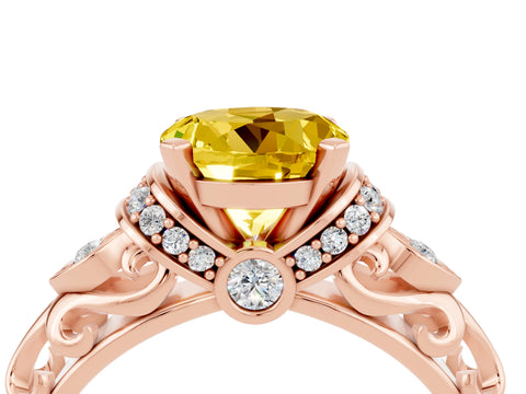 Rose gold Round Cut Yellow Sapphire Solitaire Ring with Filigree Band and Four-Prong Setting_52