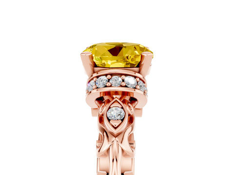 Rose gold Round Cut Yellow Sapphire Solitaire Ring with Filigree Band and Four-Prong Setting_53