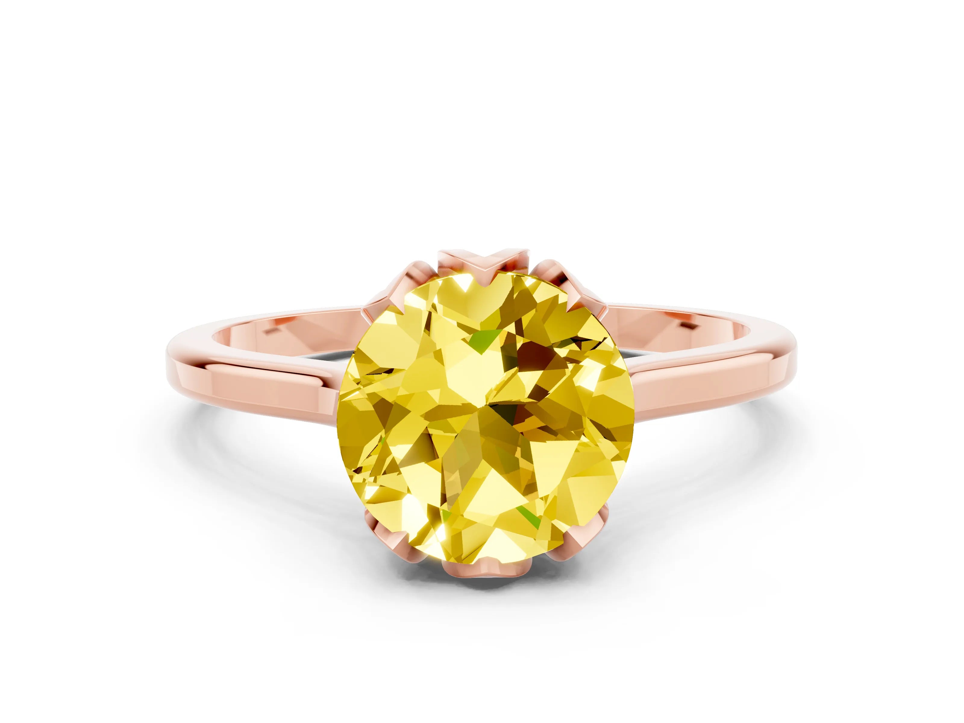 Rose gold Round Cut Yellow Sapphire Solitaire Ring with Flower Prong Setting and Classic Band_12