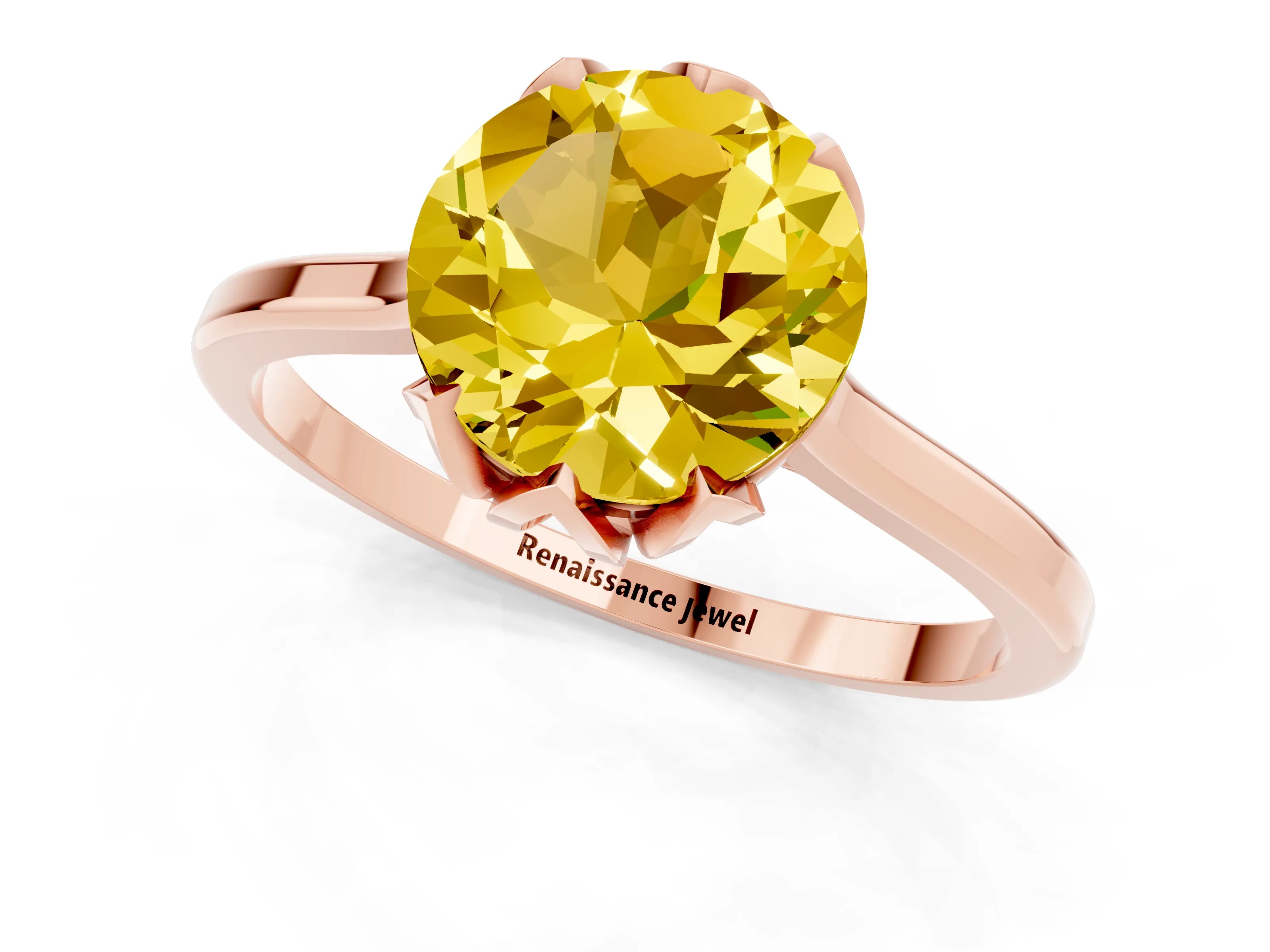 Rose gold Round Cut Yellow Sapphire Solitaire Ring with Flower Prong Setting and Classic Band_13