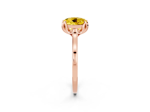 Rose gold Round Cut Yellow Sapphire Solitaire Ring with Flower Prong Setting and Classic Band