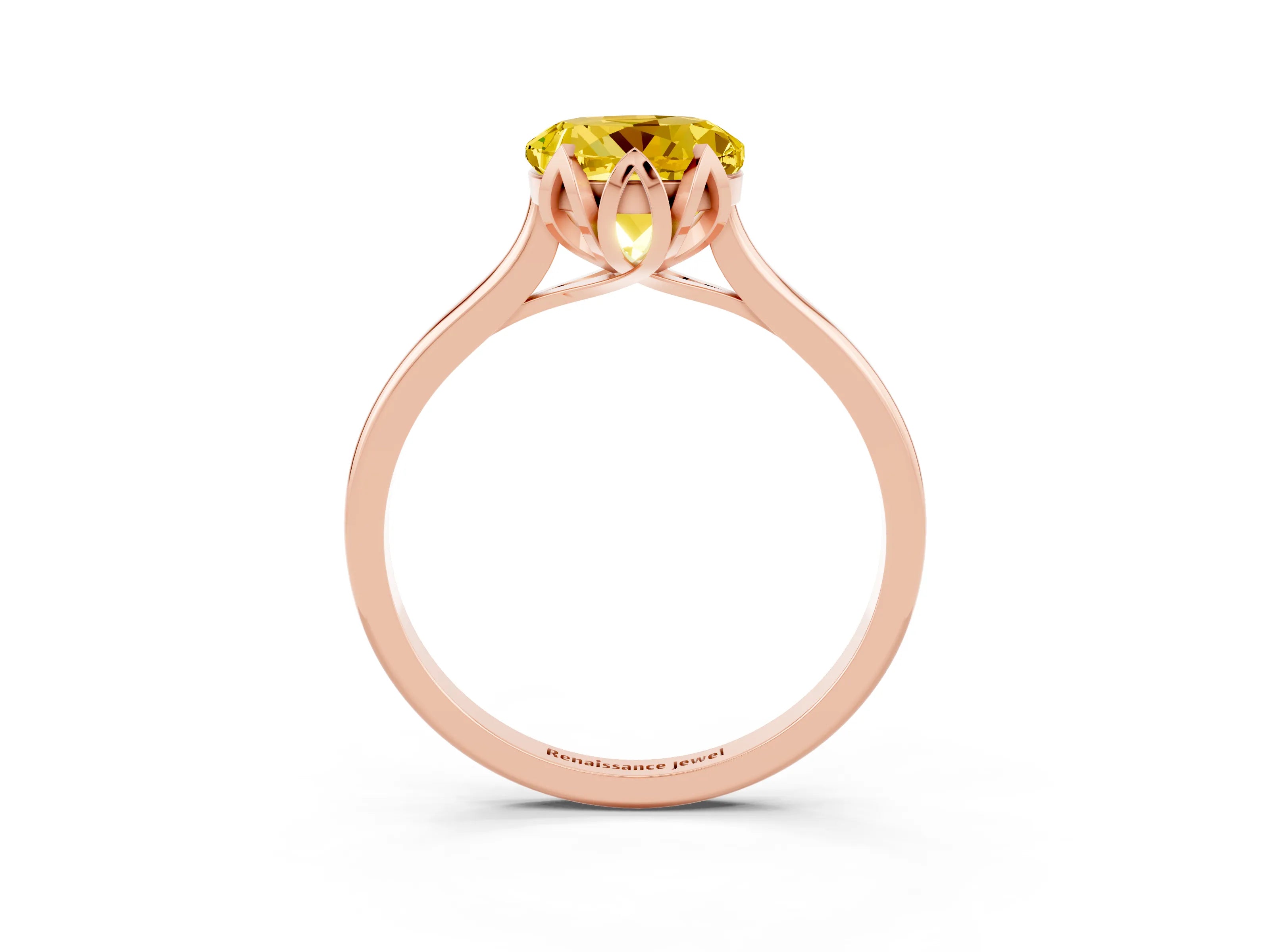 Rose gold Round Cut Yellow Sapphire Solitaire Ring with Flower Prong Setting and Classic Band_15