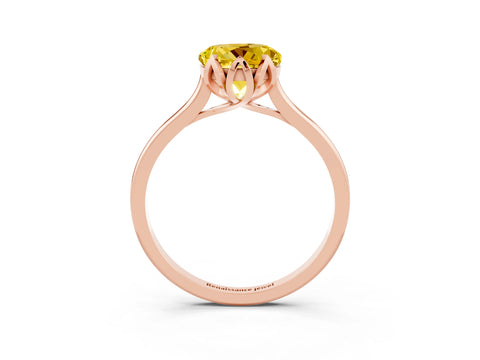 Rose gold Round Cut Yellow Sapphire Solitaire Ring with Flower Prong Setting and Classic Band_15
