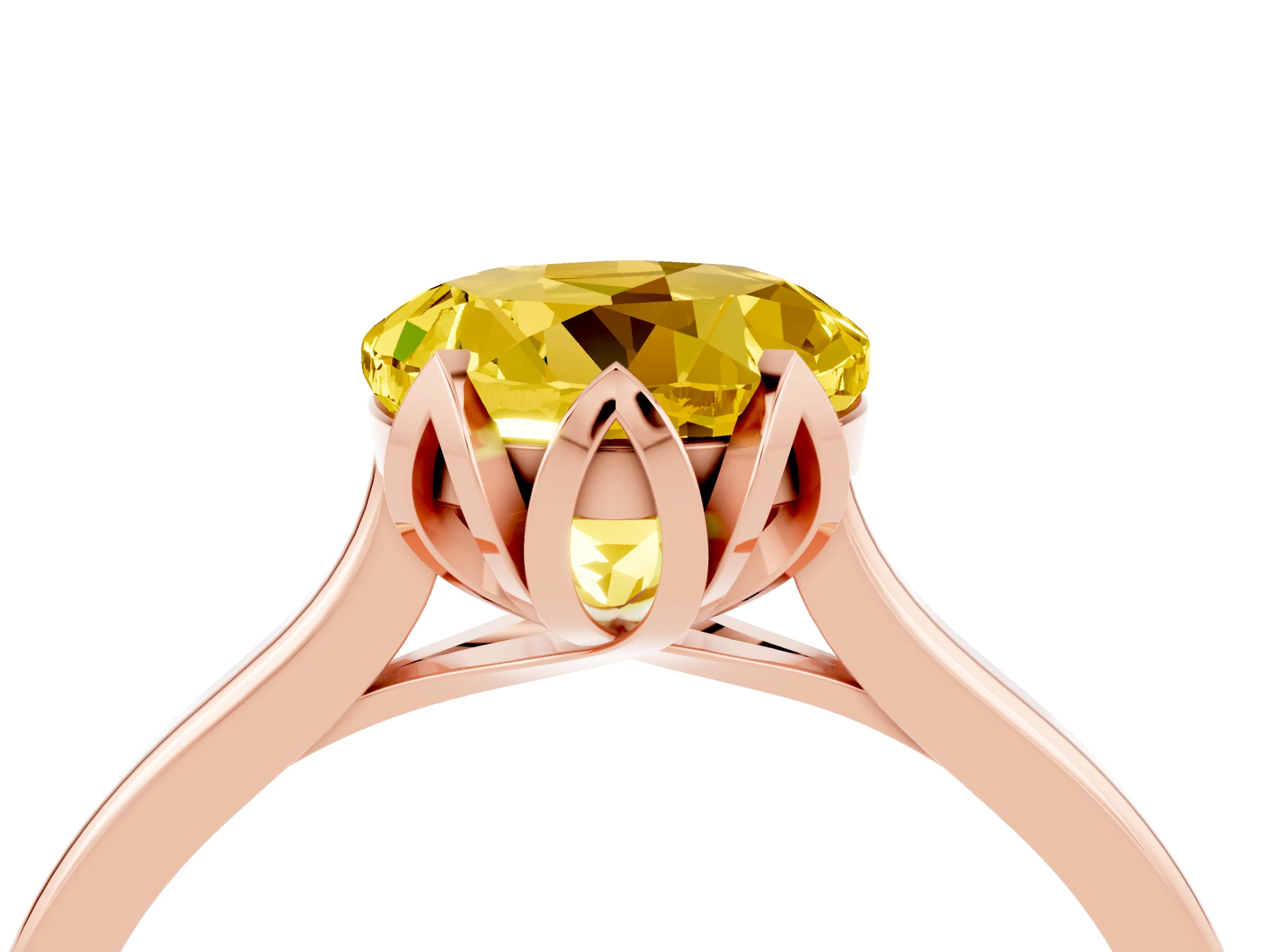 Rose gold Round Cut Yellow Sapphire Solitaire Ring with Flower Prong Setting and Classic Band_16