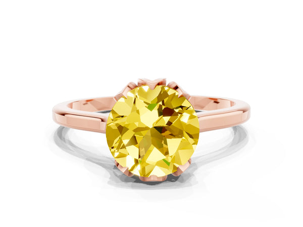 Rose gold Round Cut Yellow Sapphire Solitaire Ring with Flower Prong Setting and Classic Band