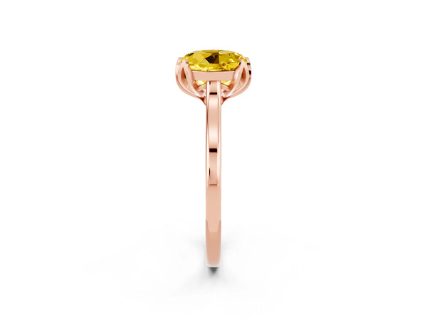 Rose gold Round Cut Yellow Sapphire Solitaire Ring with Flower Prong Setting and Classic Band