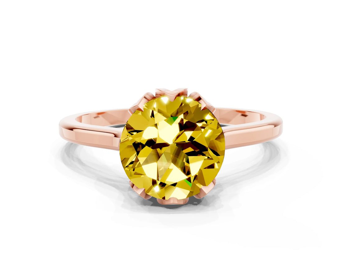 Rose gold Round Cut Yellow Sapphire Solitaire Ring with Flower Prong Setting and Classic Band_36