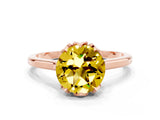Rose gold Round Cut Yellow Sapphire Solitaire Ring with Flower Prong Setting and Classic Band_36