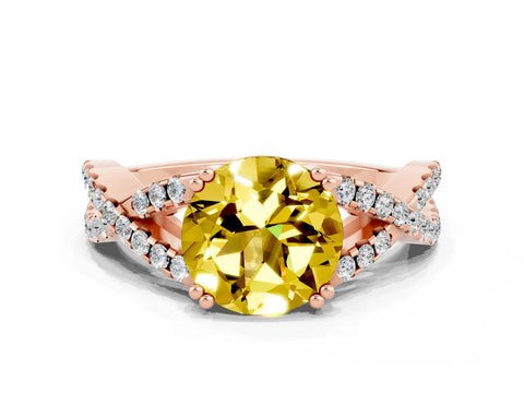 Rose gold Round Cut Yellow Sapphire Solitaire Ring with Four-Prong Setting and Twisted Pavé Band_12