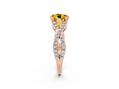 Rose gold Round Cut Yellow Sapphire Solitaire Ring with Four-Prong Setting and Twisted Pavé Band_14