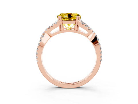 Rose gold Round Cut Yellow Sapphire Solitaire Ring with Four-Prong Setting and Twisted Pavé Band_15