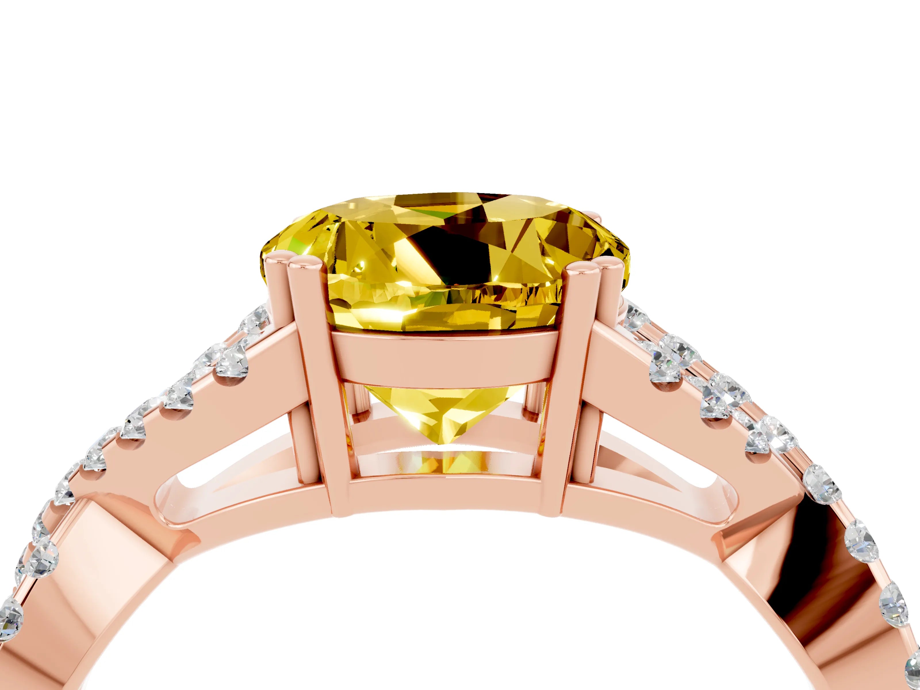 Rose gold Round Cut Yellow Sapphire Solitaire Ring with Four-Prong Setting and Twisted Pavé Band_16
