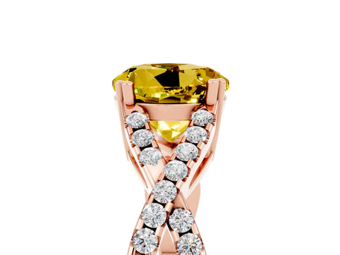 Rose gold Round Cut Yellow Sapphire Solitaire Ring with Four-Prong Setting and Twisted Pavé Band_17