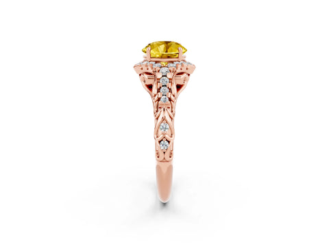 Rose gold Round Cut Yellow Sapphire Solitaire Ring with Hidden Halo and Pavé Band_37