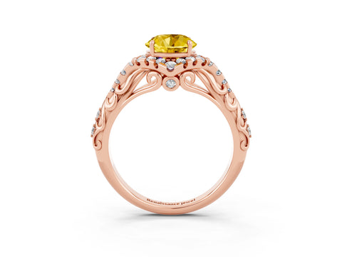 Rose gold Round Cut Yellow Sapphire Solitaire Ring with Hidden Halo and Pavé Band_38