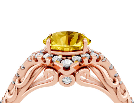 Rose gold Round Cut Yellow Sapphire Solitaire Ring with Hidden Halo and Pavé Band_39