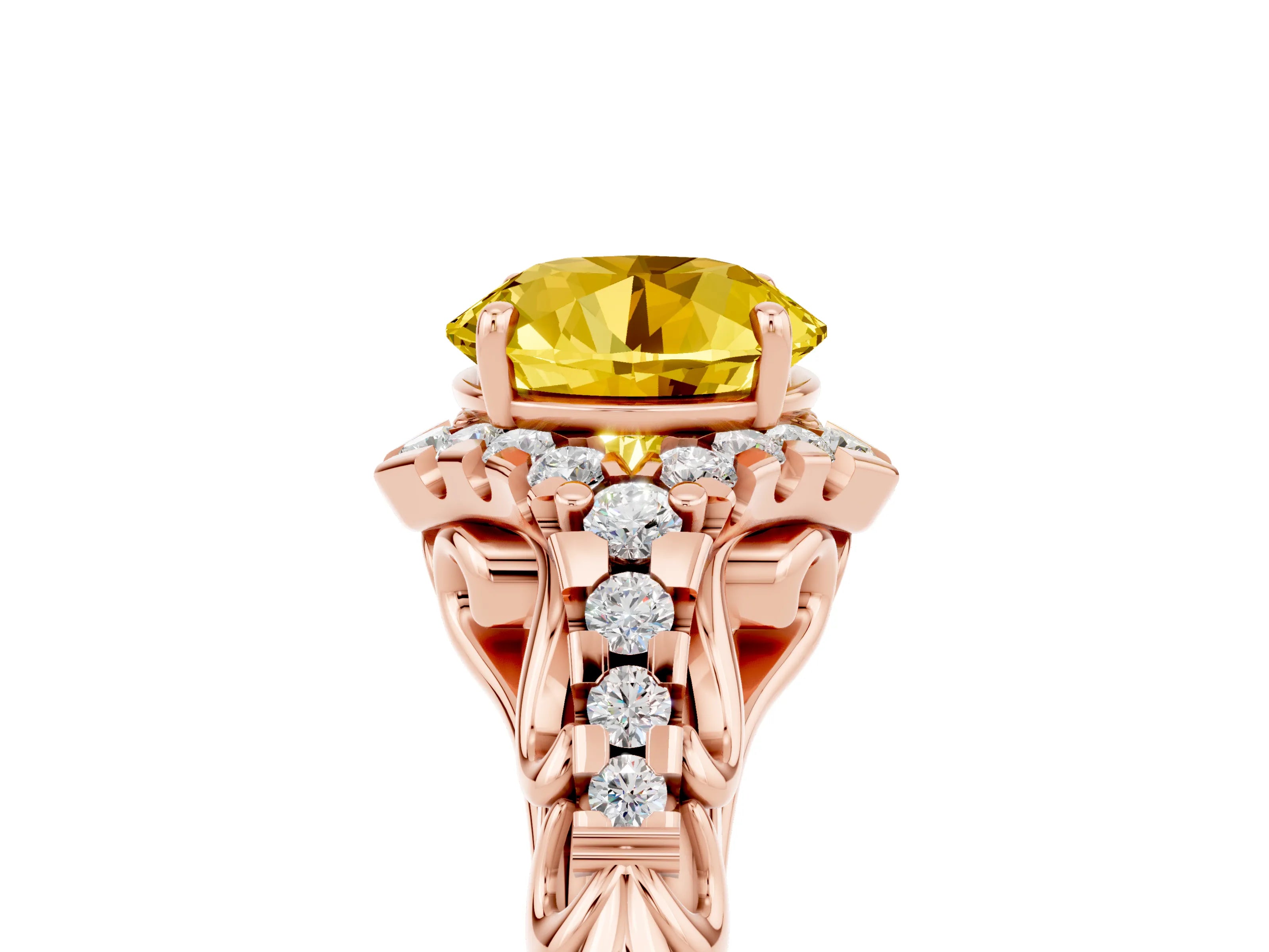 Rose gold Round Cut Yellow Sapphire Solitaire Ring with Hidden Halo and Pavé Band_40