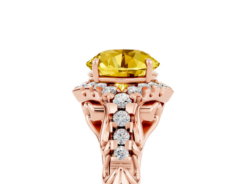 Rose gold Round Cut Yellow Sapphire Solitaire Ring with Hidden Halo and Pavé Band_40