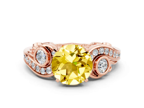 Rose gold Round Cut Yellow Sapphire Solitaire Ring with Milgrain Pavé Band and Four-Prong Setting_24