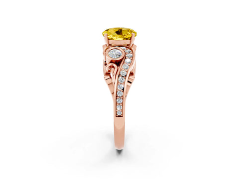 Rose gold Round Cut Yellow Sapphire Solitaire Ring with Milgrain Pavé Band and Four-Prong Setting_26