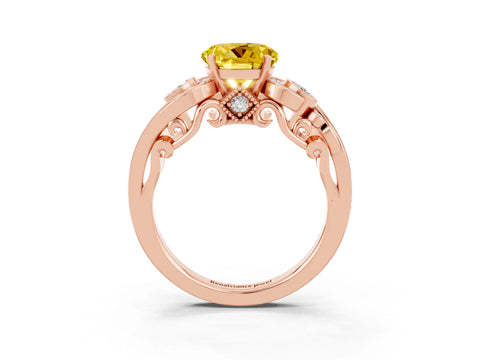 Rose gold Round Cut Yellow Sapphire Solitaire Ring with Milgrain Pavé Band and Four-Prong Setting_27
