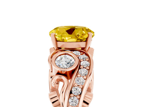Rose gold Round Cut Yellow Sapphire Solitaire Ring with Milgrain Pavé Band and Four-Prong Setting_29