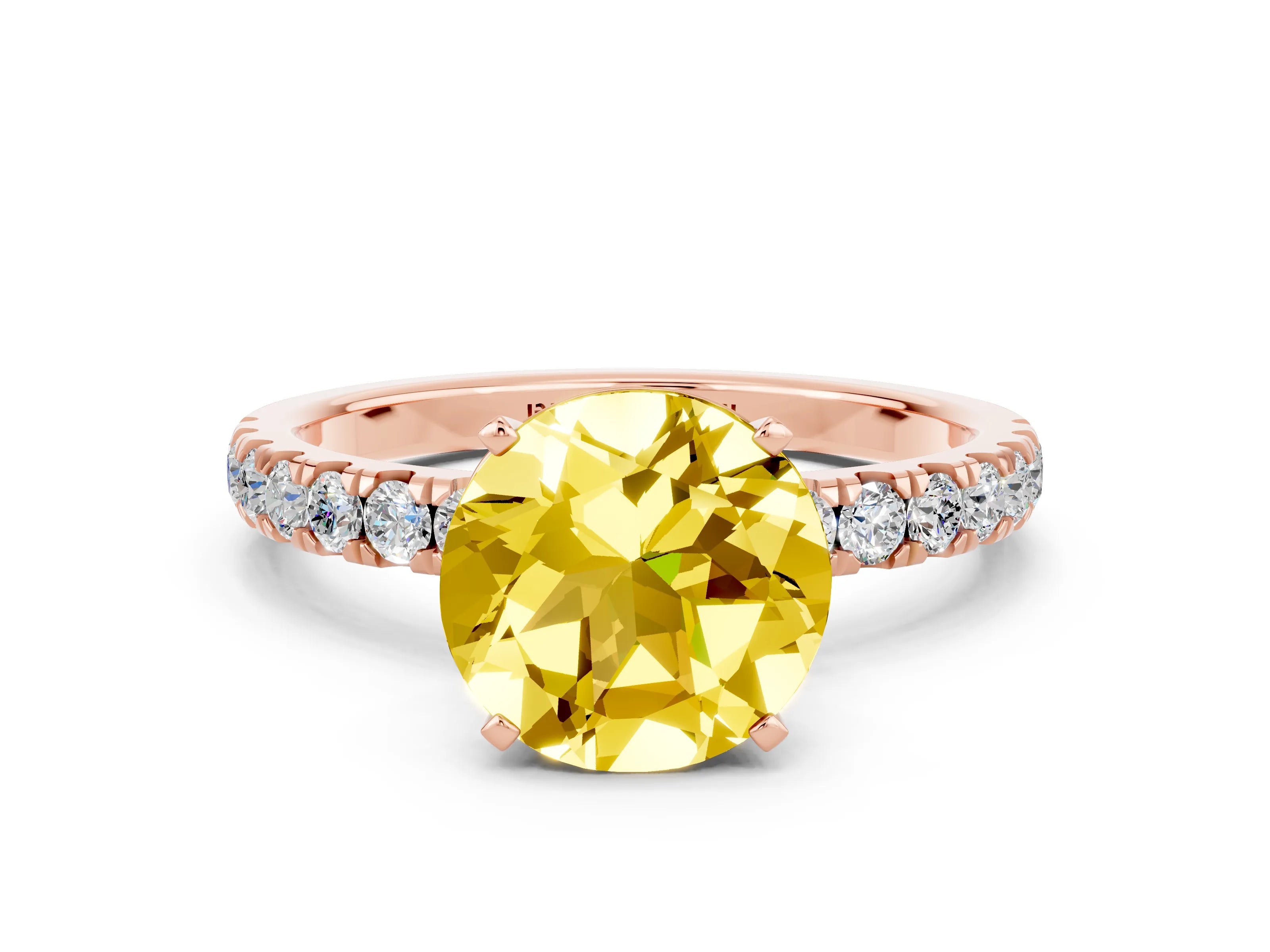 Rose gold Round Cut Yellow Sapphire Solitaire Ring with Pavé Accents and Four-Prong Setting_24
