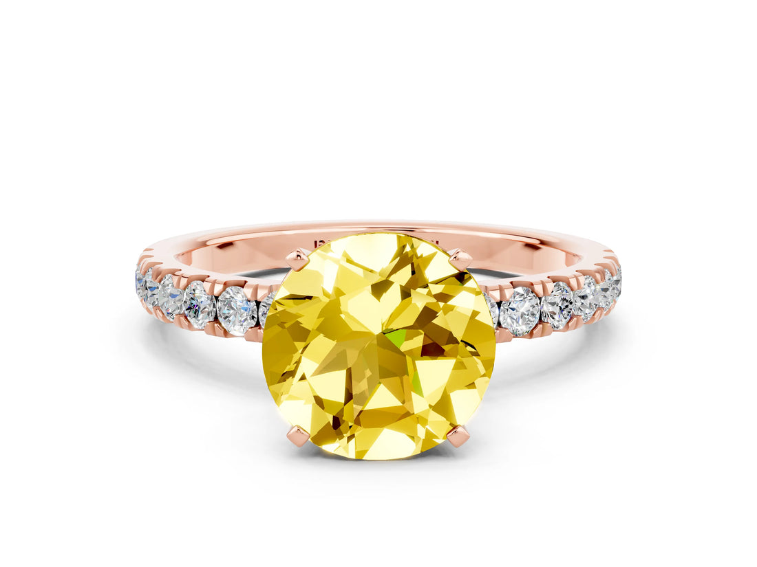 Rose gold Round Cut Yellow Sapphire Solitaire Ring with Pavé Accents and Four-Prong Setting_24