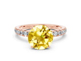 Rose gold Round Cut Yellow Sapphire Solitaire Ring with Pavé Accents and Four-Prong Setting_24