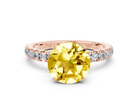 Rose gold Round Cut Yellow Sapphire Solitaire Ring with Pavé Accents and Four-Prong Setting_24