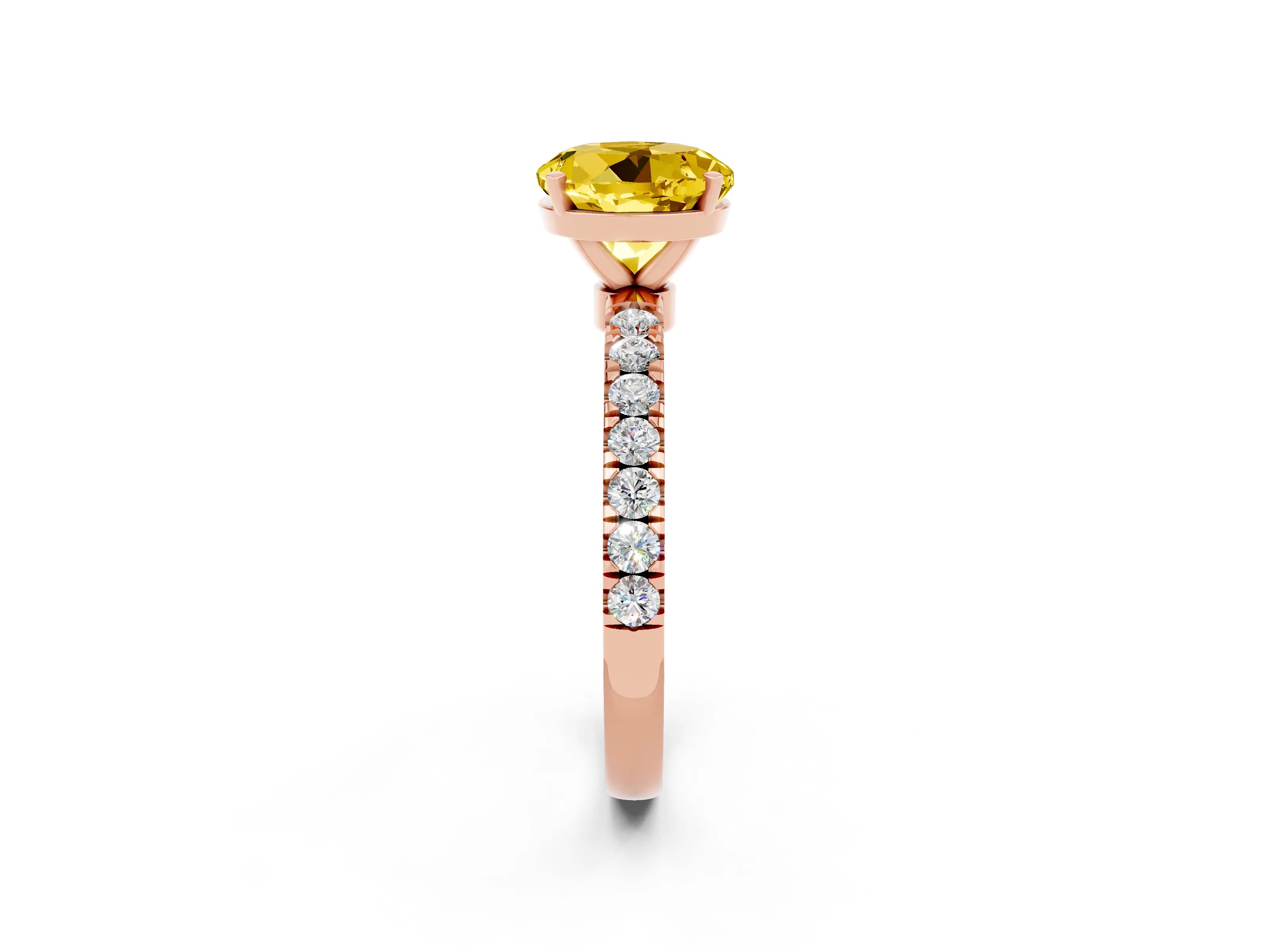 Rose gold Round Cut Yellow Sapphire Solitaire Ring with Pavé Accents and Four-Prong Setting_26