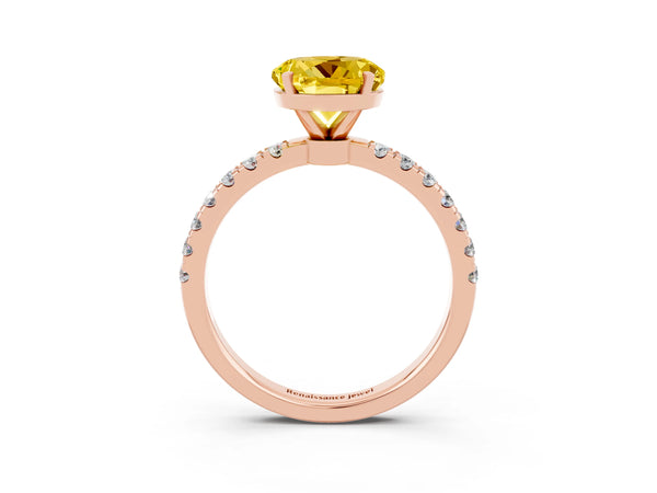 Rose gold Round Cut Yellow Sapphire Solitaire Ring with Pavé Accents and Four-Prong Setting