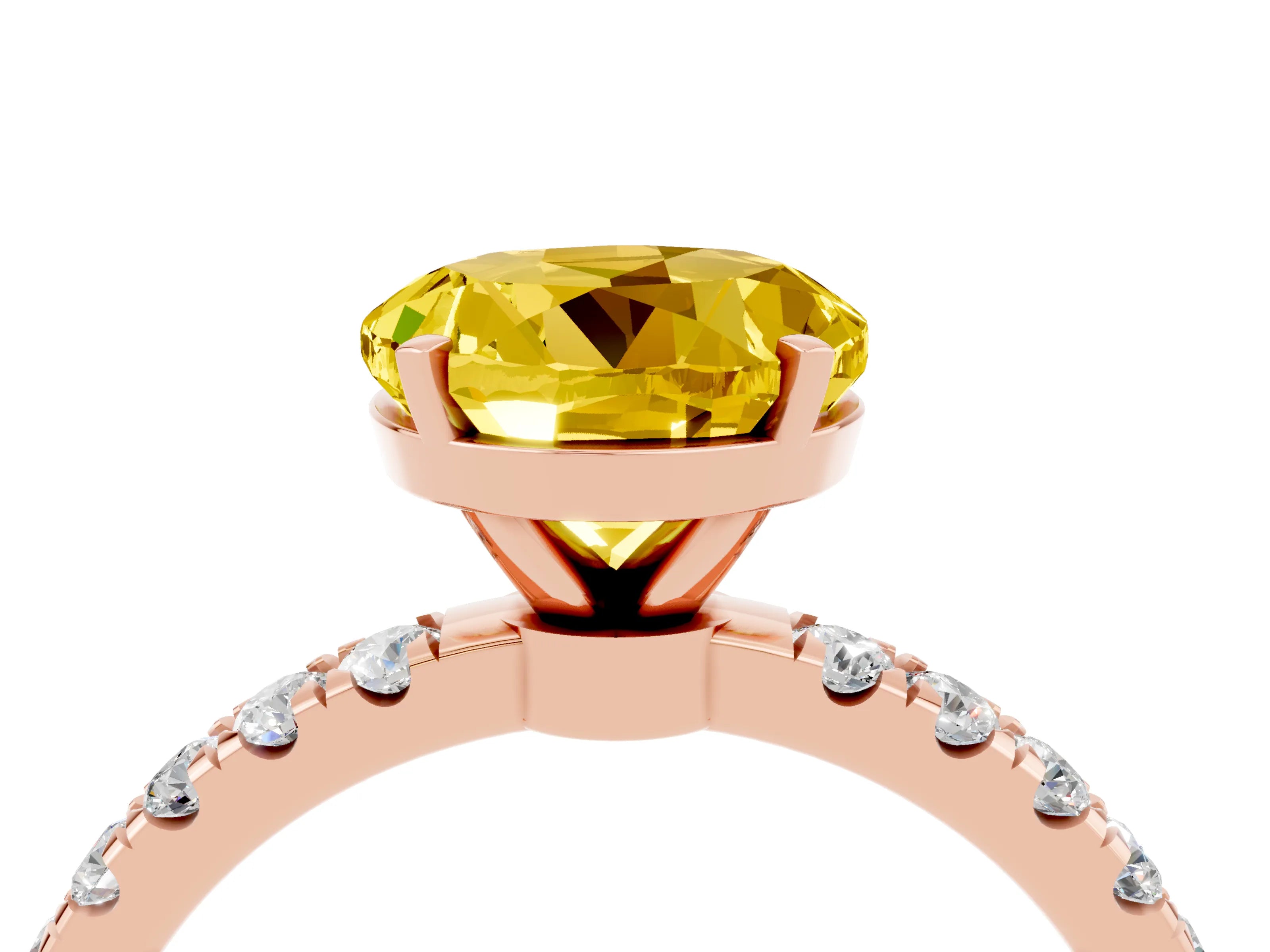 Rose gold Round Cut Yellow Sapphire Solitaire Ring with Pavé Accents and Four-Prong Setting_28