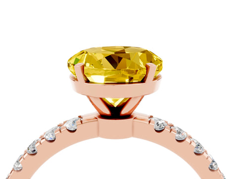 Rose gold Round Cut Yellow Sapphire Solitaire Ring with Pavé Accents and Four-Prong Setting_28
