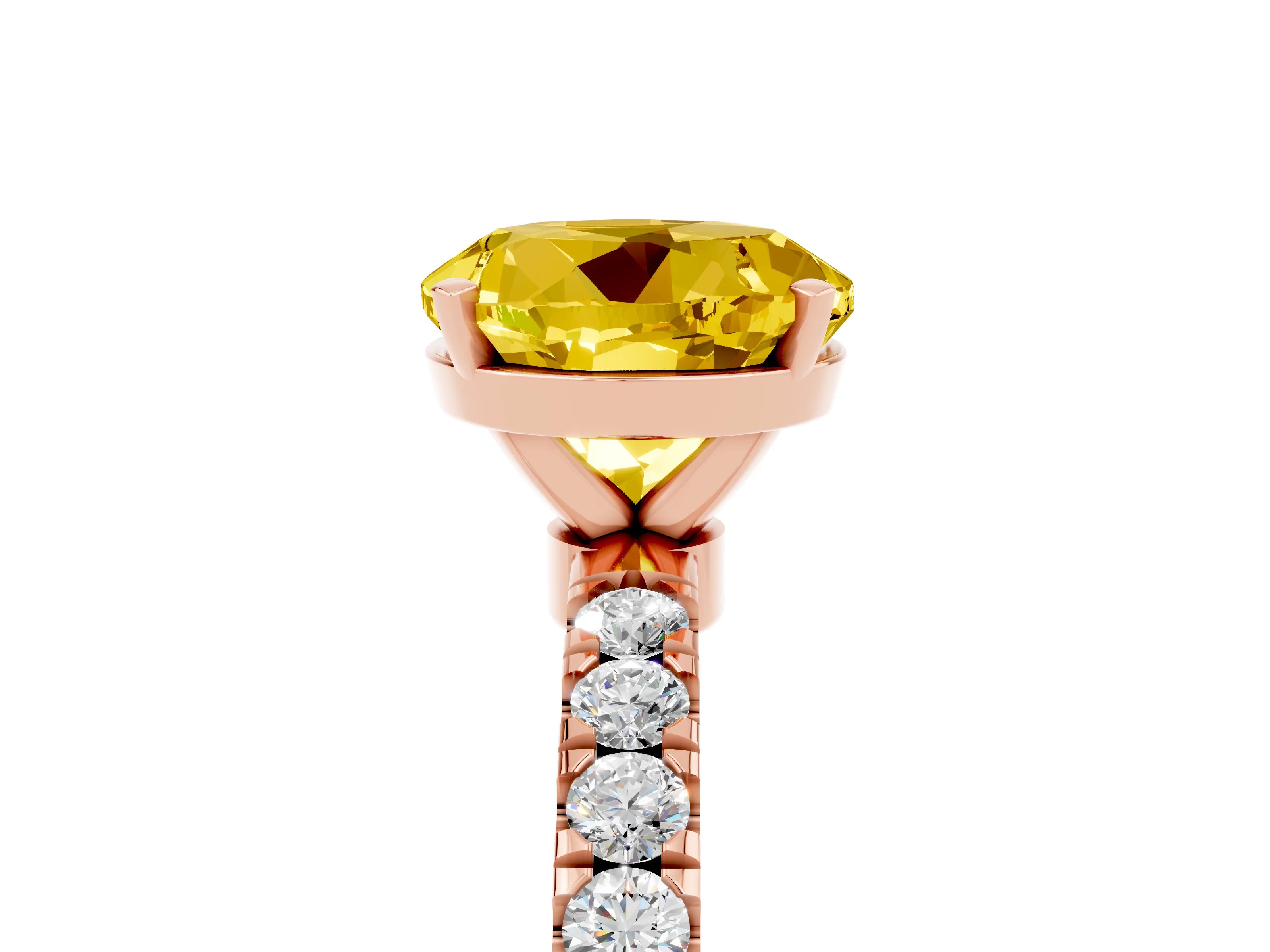 Rose gold Round Cut Yellow Sapphire Solitaire Ring with Pavé Accents and Four-Prong Setting_29