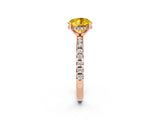 Rose gold Round Cut Yellow Sapphire Solitaire Ring with Pavé Band and Four-Prong Setting_62