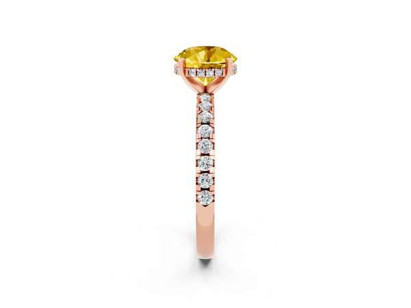 Rose gold Round Cut Yellow Sapphire Solitaire Ring with Round  Pavé Band and Four-Prong Setting