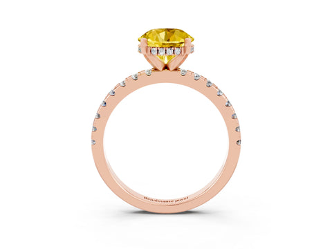 Rose gold Round Cut Yellow Sapphire Solitaire Ring with Pavé Band and Four-Prong Setting_63