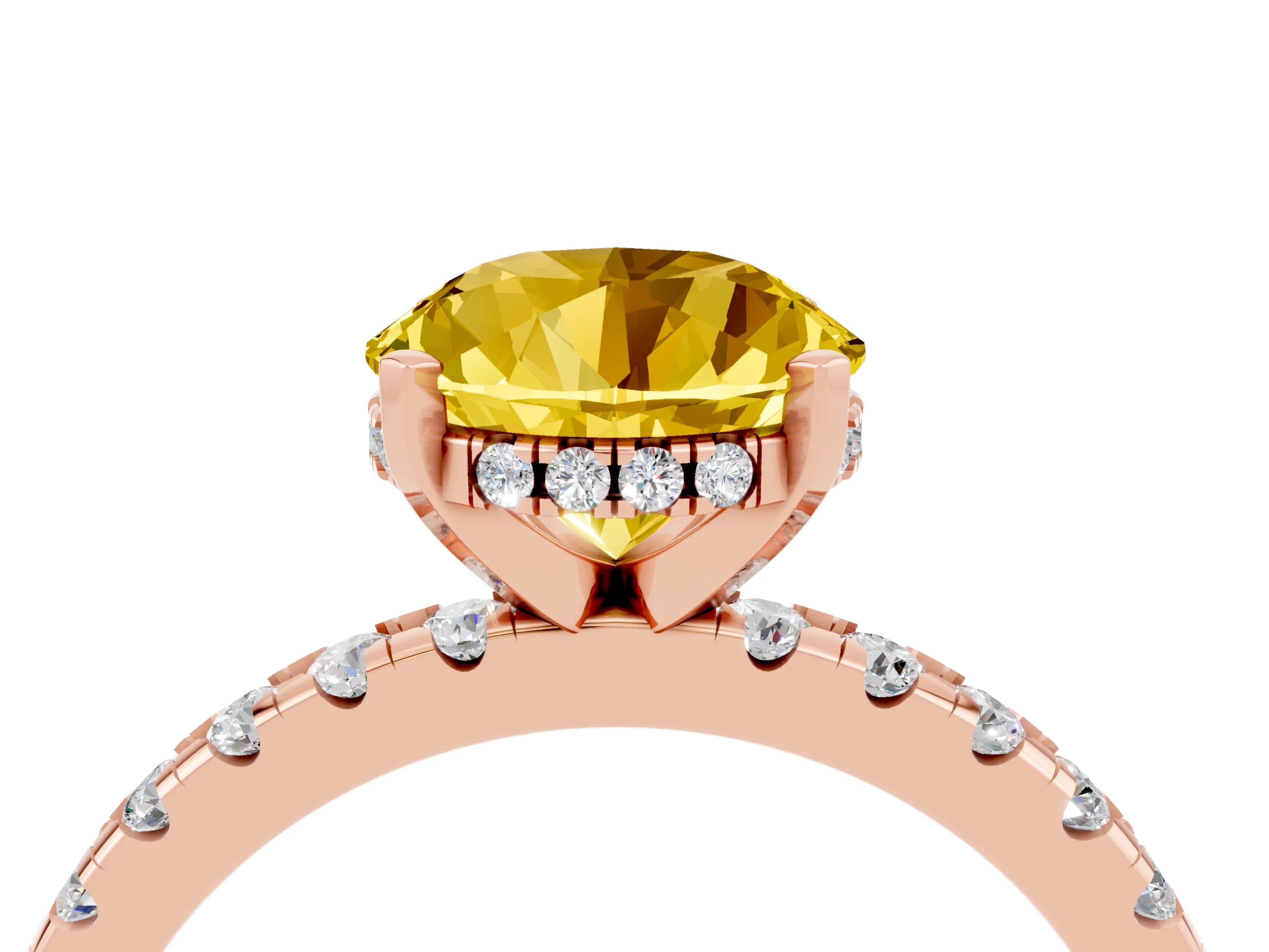 Rose gold Round Cut Yellow Sapphire Solitaire Ring with Pavé Band and Four-Prong Setting_64