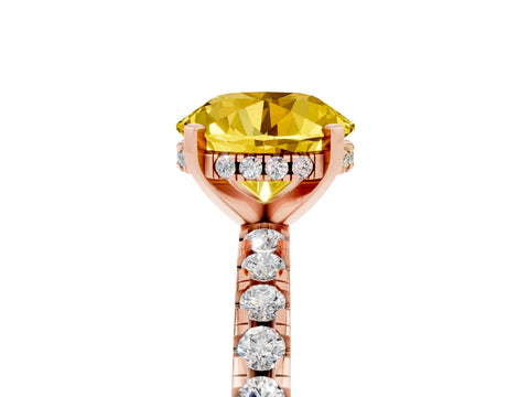Rose gold Round Cut Yellow Sapphire Solitaire Ring with Pavé Band and Four-Prong Setting_65
