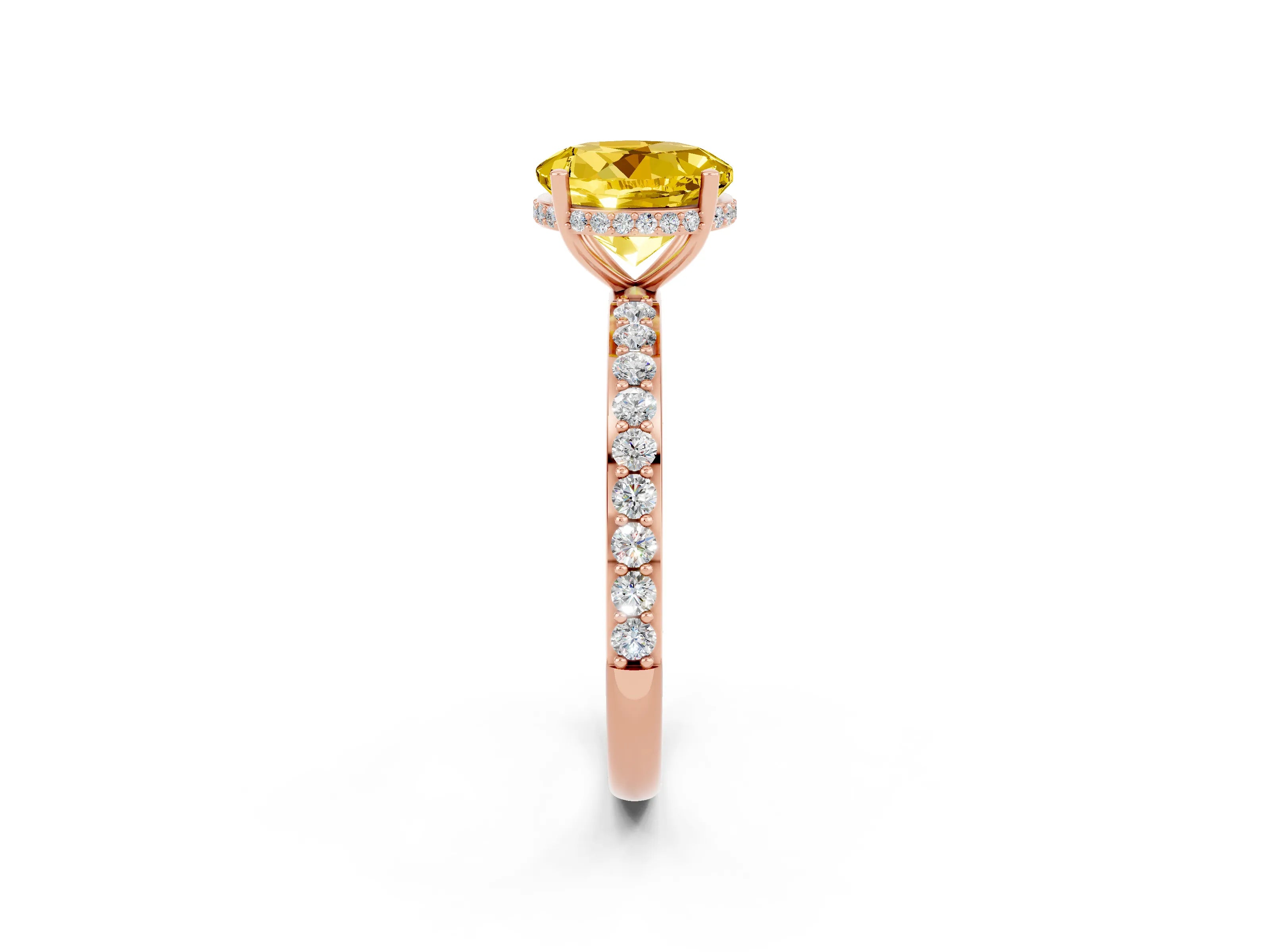 Rose gold Round Cut Yellow Sapphire Solitaire Ring with Pavé Band and Hidden Halo_14