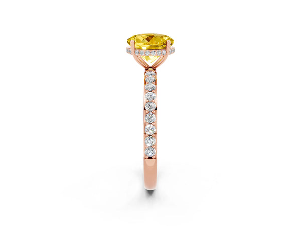 Rose gold Round Cut Yellow Sapphire Solitaire Ring with Pavé Band and Hidden Halo